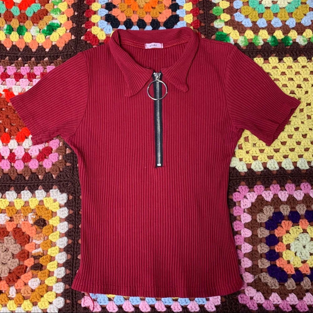 Tight Red Zipper Crop Top